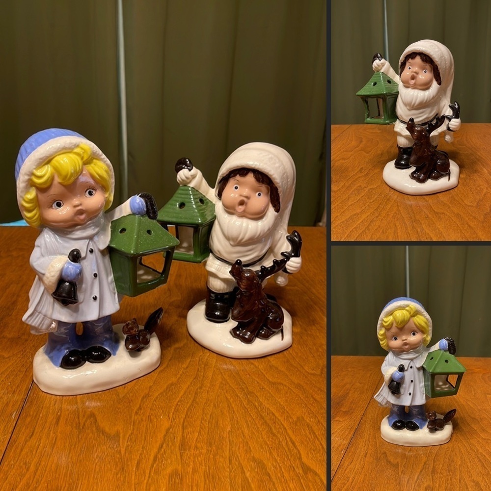 Vintage Ceramic Snow Buddies Christmas Carolers Ceramic Caroler Candle Holders